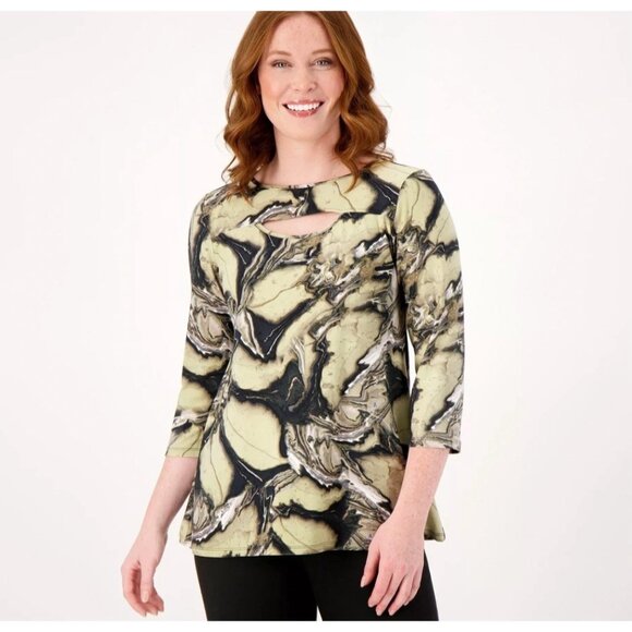 Attitudes By Renee Como Jersey Elbow Sleeve Top Keyhole XXS Lace Wings A566552 . - Picture 1 of 3